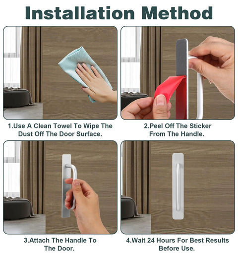 Installation method for adhesive cabinet handles 2 pack 5.8 inch no drill push pull self stick installation on doors.