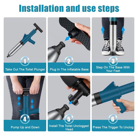 High Pressure Air Drain Blaster Toilet Plunger For Clogs installation steps
