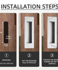 Installation steps for 6 Inch Recessed Finger Flush Pulls For Pocket Doors Sliding Doors Closets And Barn Doors Hardware In Brushed Nickel Silver Made From 304 Stainless Steel With Moisture Proof And Rust Resistant Construction, Wear Resistant, Heavy Duty And Durable, 2 Pack.