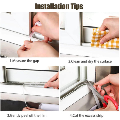 Installation tips for 33 Ft Gray Self-Adhesive Soundproofing Weather Stripping for Doors and Windows, 0.35" Wide x 0.2" Thick
