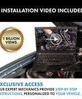 Laptop displaying installation video for car repair services with exclusive access badge