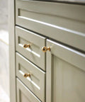 Modern 5 Pack Round Polished Brass Kitchen Drawer Knobs Bright Gold Cabinet Pulls on cupboard doors.