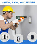Worker using drill to install 10 Pcs Wall Plate Spacer, Spacers for Electrical Outlets, Metal Flush Fit Device Leveling Plates for repair
