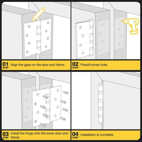 Installation guide for Ball Bearing Door Hinges 4x4 Inches Square Corner Stainless Steel Brushed Nickel Heavy Duty Non Removable Pin