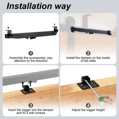 Installation guide for Four Pack Barn Door Soft Close Mechanisms With Spring Buffer Dampers For Sliding Doors Up To 160 Lbs