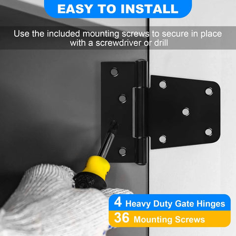 Heavy Duty Gate Hinges 3.5 inch 4 Pack Extra Thick Industrial T Hinges installed with screwdriver on wooden gate