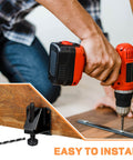 Heavy Duty 24 Pack Leveling Feet For Workbenches And Furniture Adjustable 2.3 Inch Levelers With Screws And Wrenches Black Finish Ideal For Tables Cabinets Desks And Benchtops Kenning being installed with a drill.