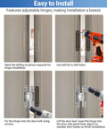 Installation guide for Invisible Door Hinges Set 4 Pack 6 Inch Silver Concealed Hinges, showing drilling and mounting steps.