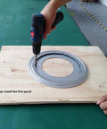 Installing 12 Inch Lazy Susan Base Only For Glass Granite Or Wood Tables with drill, shows slip-proof design and durable material.