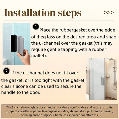 Installation steps for 3 Inch Shower Glass Door Handle For Frameless Sliding And Swing Doors, see hand placing handle