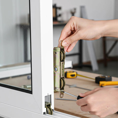 Installing Heavy Duty Sliding Patio Door Roller Assembly Set Two Pieces One And One Quarter Inch Steel Ball Bearing Rollers For Wood Aluminum
