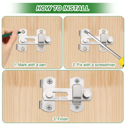 Installation steps for 2 Pack Flip Latch Gate Latch Set 3 Inch Stainless Steel Flip Sliding Barn Door Lock With Screws