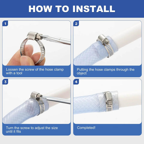 Installation guide for 40 Piece Hose Clamp Set With 304 Stainless Steel Assortment From One Quarter Inch To One And One Eighth Inch Small Worm Gear Clamps Kit for automotive applications.