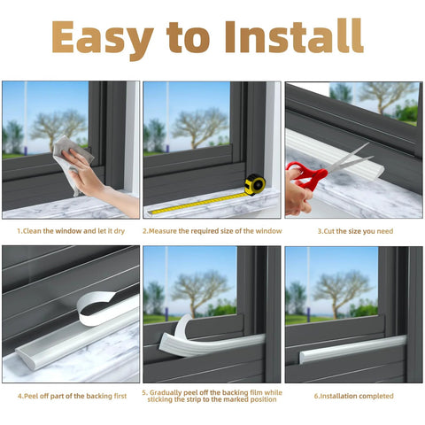 Installation steps for 118” Wedge-Shape Foam Window Weather Stripping Door Seal Strip on a window frame