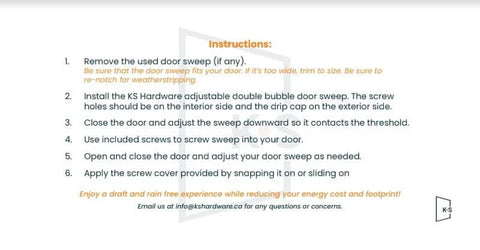 Installation instructions for Adjustable Double Bubble Door Sweep, Draft Stopper, Under Door Seal for Exterior Doors, 1 3/4" x 36", White (36 inch).