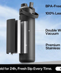 Cross-section view of 26 oz insulated stainless steel water bottle with a 2‑in‑1 straw and spout lid, cup‑holder friendly, leak‑proof design.