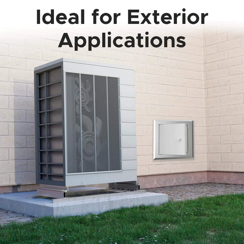 Insulated Aluminum Access Door 16x16 Exterior Access Panel For Walls And Ceilings Screwdriver Cam Latch Mill Finish installed outdoors