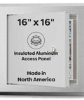 Insulated Aluminum Access Door 16x16 Exterior Access Panel For Walls And Ceilings Screwdriver Cam Latch Mill Finish