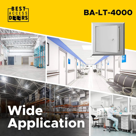 Insulated Aluminum Access Door 16x16 Exterior Access Panel shown in various professional settings