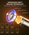 Illustration of lithium battery sealing technology features, highlighting smart protect chip and safety modules for rechargeable AA and AAA lithium batteries.