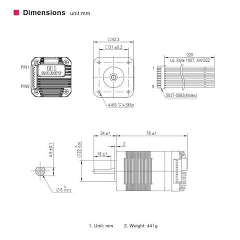 Technical diagram of Integrated Servo Stepper Motor Built In Multi Turn Absolute Encoder And CAN Bus, NEMA17 dimensions