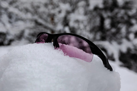 Harrier Interchangeable Shooting Glasses With 4 Lens Sets And Anti Fog Lenses in snow with tinted lenses
