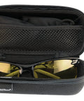 Harrier Interchangeable Shooting Glasses With 4 Lens Sets And Anti Fog Lenses in black zippered case, yellow lens