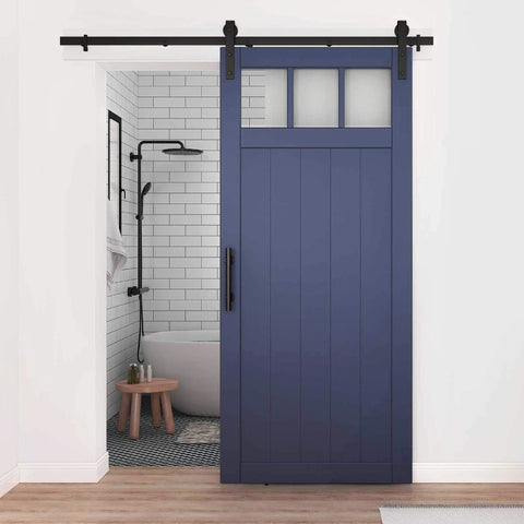 Interior Sliding Barn Door Kit Matte Black Two Piece Track System 72 Inch Rail Includes All Mounting Hardware To Hang One Door