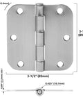 Interior Door Hinge Rounded 3.5 Inch By 3.5 Inch Satin Nickel with measurements shown, durable steel construction