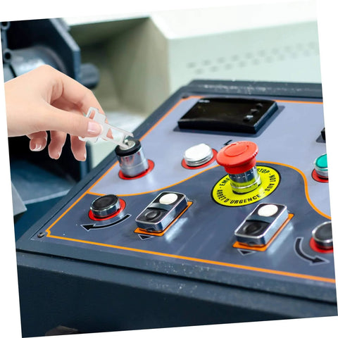 Person inserting CNC Mill Safety Actuating Key For Industrial Door Locking And Machine Mechanism With Light Switch Lock And Panel Key