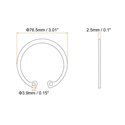 Diagram of Heavy Duty Internal Retaining Ring Circlip for Grooved Shafts and Studs 2 Pack by Uxcell 76.5mm OD, 2.5mm thickness