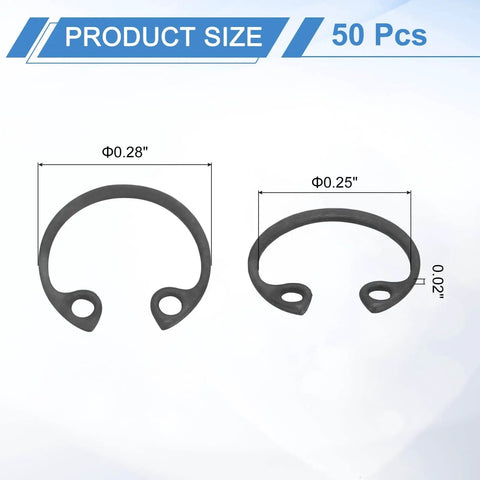 50 Pack Internal Retaining Ring Circlips Set for Grooved Shafts and Studs, 0.28 Inch Outer Diameter, 0.25 Inch Bore, 0.02 Inch Thick