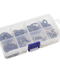 Internal Tooth Lock Washers Set 9 Sizes M2 To M12, 260 Pcs Black 65Mn Steel in a transparent storage box