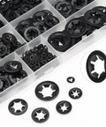 Internal Tooth Star Lock Washers Set 360 Pieces In 9 Sizes Assortment Kit in a transparent box