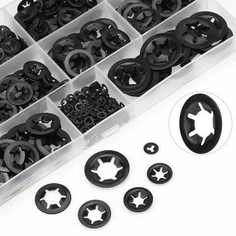 Internal Tooth Star Lock Washers Set 360 Pieces In 9 Sizes Assortment Kit in a transparent box