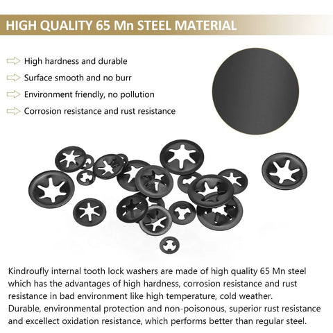 Internal Tooth Star Lock Washers Set 420 Pieces 5 Sizes M2 To M5 with high-quality 65Mn steel material description