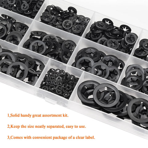 Internal Tooth Star Lock Washers Set 360 Pieces In 9 Sizes Assortment Kit in transparent box