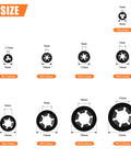 Internal Tooth Star Lock Washers Set 360 Pieces In 9 Sizes Assortment Kit showing size chart from M2 to M12 with measurements in mm
