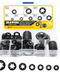 Internal Tooth Starlock Washers Kit 8 Sizes M3 To M12 330 Pcs 65Mn Steel displayed in plastic case