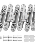 Invisible Door Hinges Set 4 Pack 6 Inch Silver Concealed Hinges For Doors 3 Way Adjustable With 180 Degree Swing And Copper Support Heavy Duty Concealed Hinges 88 Lbs Load Bearing Rust Resistant Zinc Alloy Easy Install No Left Right Gap