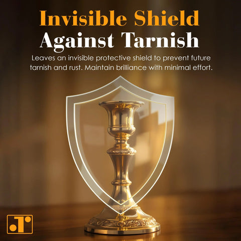 Premium Metal Polish Compound With Cloth 250g Restores Dull Chrome Aluminum Stainless Steel And More; candlestick with shield icon