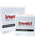 Inweld Solid and Flux Cored Welding Wire boxes, suitable for various welding applications.