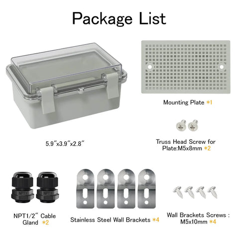 IP65 Waterproof ABS Plastic Junction Box Enclosure With Hinged Clear Cover For Outdoor Electrical Projects, size 5.9 x 3.9 x 2.8 in