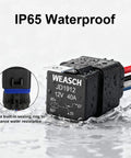 All-Weather 12V 40A Relay Kit With 4 Pin SPST, Heavy Duty Harness And Tinned Copper Wiring, waterproof relay in water highlighting IP65 rating
