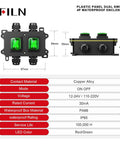 Diagram of IP65 Waterproof Dual Light Switch Box Built To Endure Outdoors For 12V To 24V Systems, 30A DPST Toggle Switch
