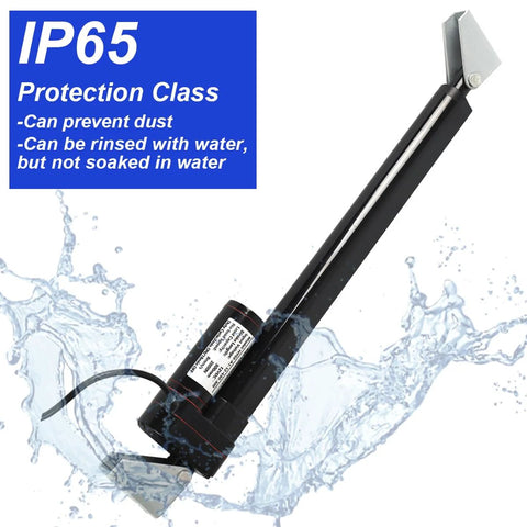 Electric linear actuator with black housing, 12V, 4-in stroke, 440lb capacity, IP65 waterproof, mounting brackets
