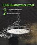 UFO LED High Bay Light 6 Pack 150W 22,500 Lumen IP65 Waterproof Fixture showing dust and water resistance