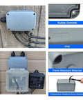 Outdoor IP66 Waterproof Electrical Junction Box Enclosure Built Tough From Fireproof Plastic, Weatherproof External Project Box installed on wall with cable connections visible.