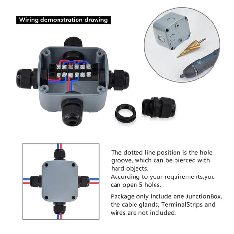 Outdoor IP66 Waterproof Electrical Junction Box Enclosure Built Tough From Fireproof Plastic, Weatherproof External Project Box With M20 1.5mm Cable Gland, Seven And One Eighth Inch Long By Four And One Half Inch Wide By Four Inch High, Grey in wiring setup with cable glands