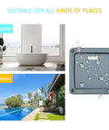 Weatherproof Outdoor Light Switch 1-Gang 2-Way IP66 Rated exterior with water droplets, shown in outdoor and indoor settings.